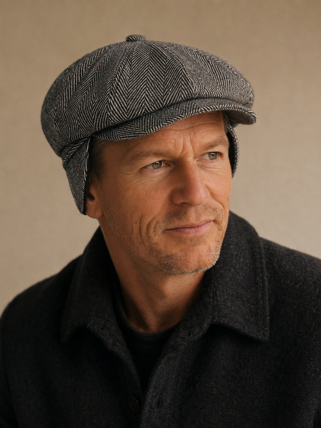 Herringbone Newsboy Cap with Ear Flaps