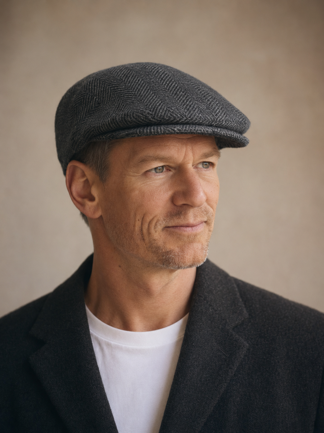 Lined Herringbone Winter Flat Cap